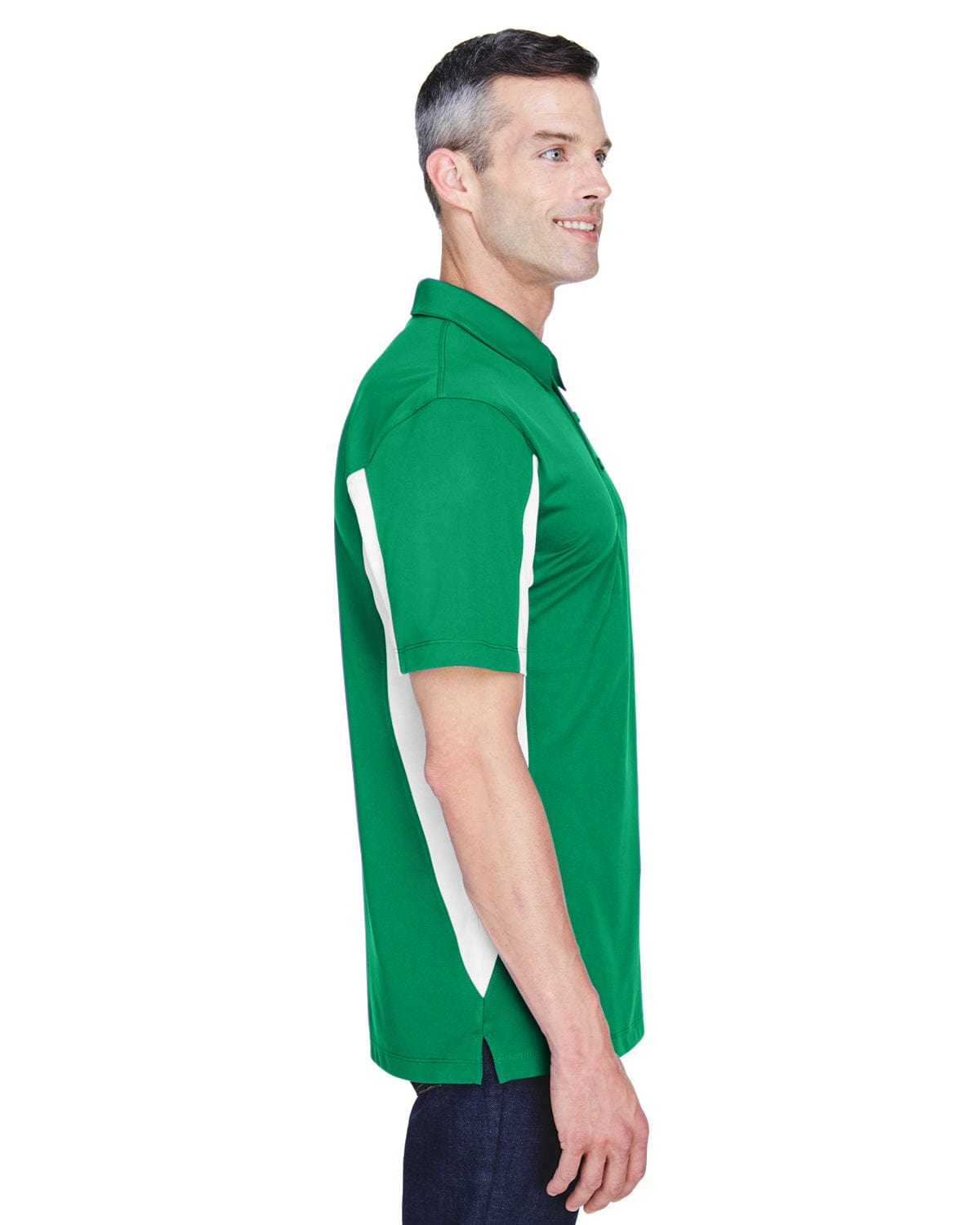 Harriton Side Block Micro-Pique Polo Shirt M355 | Kelly/ White - Side