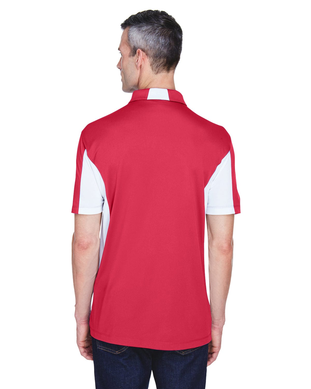 Harriton Side Block Micro-Pique Polo Shirt M355 | Red/ White - Back