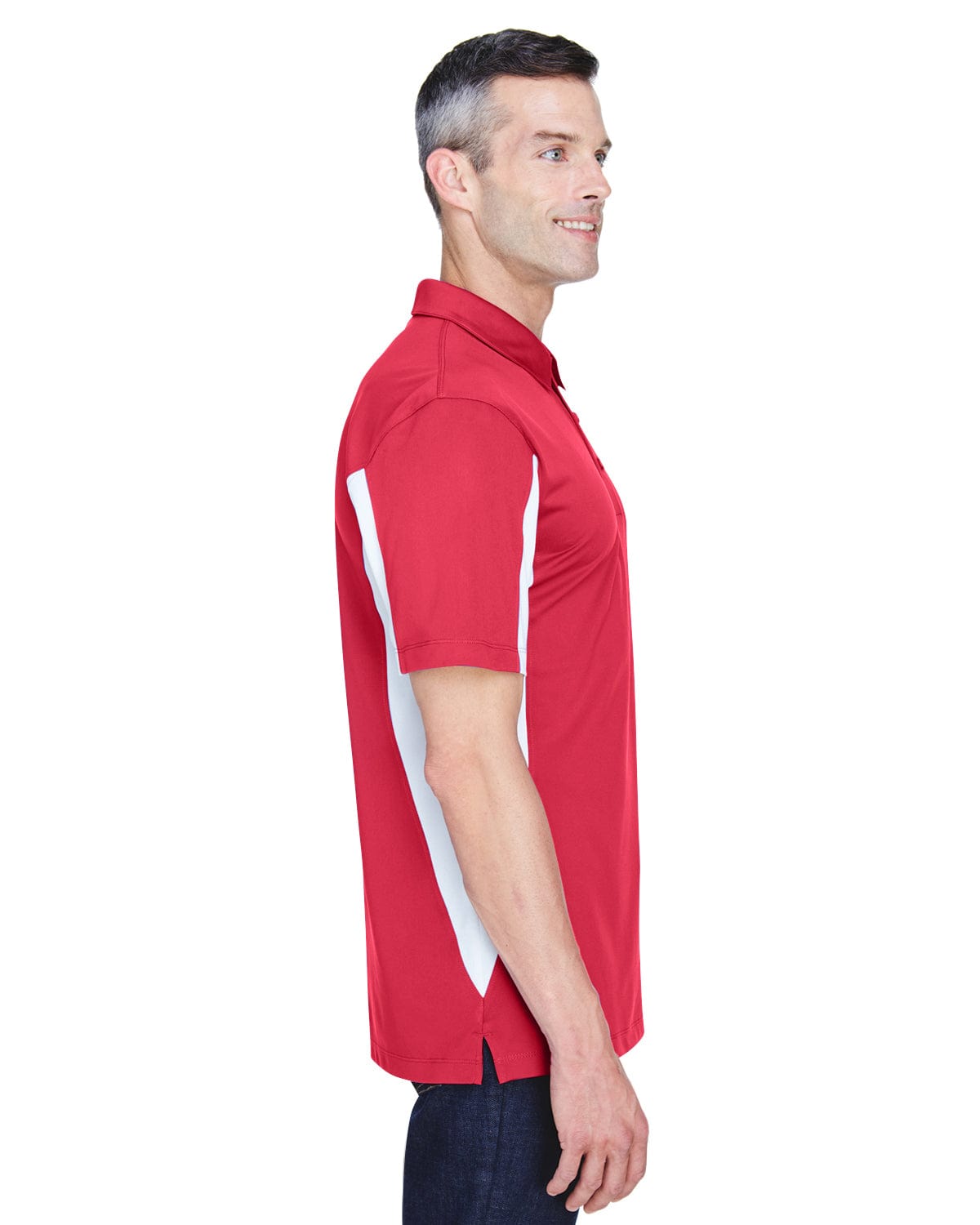 Harriton Side Block Micro-Pique Polo Shirt M355 | Red/ White - Side