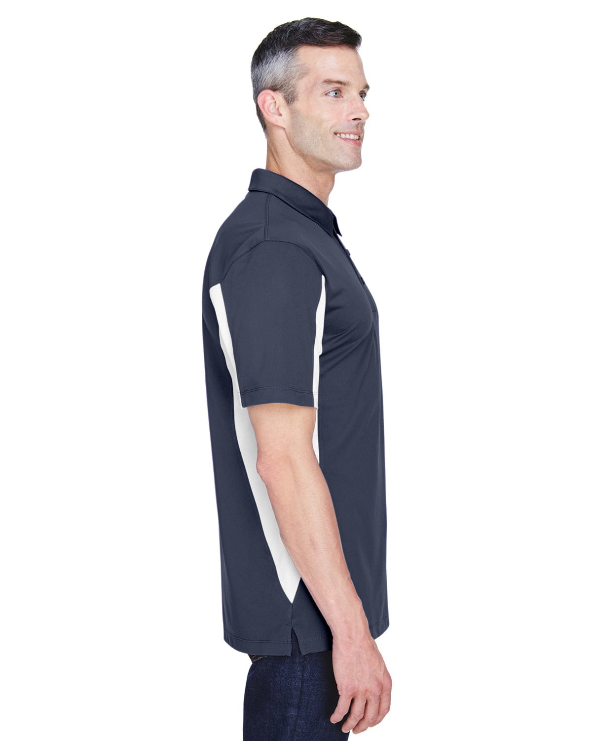 Harriton Side Block Micro-Pique Polo Shirt M355 | Navy/ White - Side