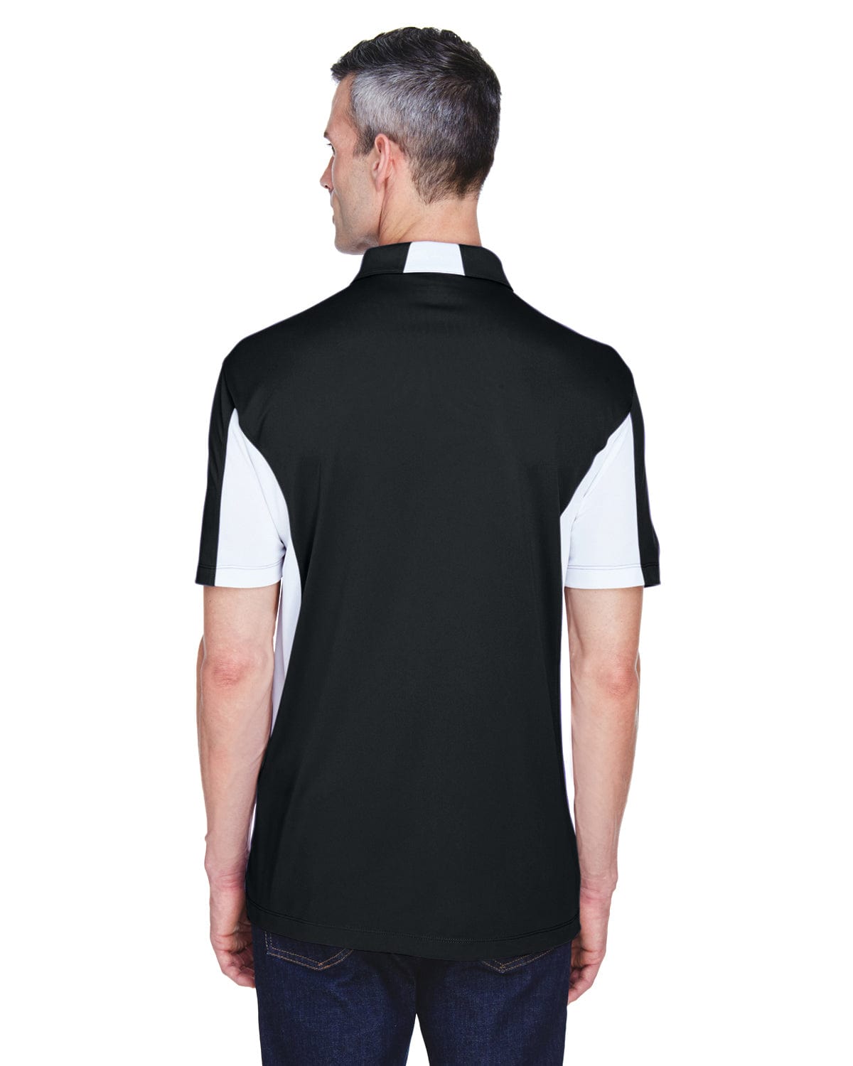 Harriton Side Block Micro-Pique Polo Shirt M355 | Black/ White - Back
