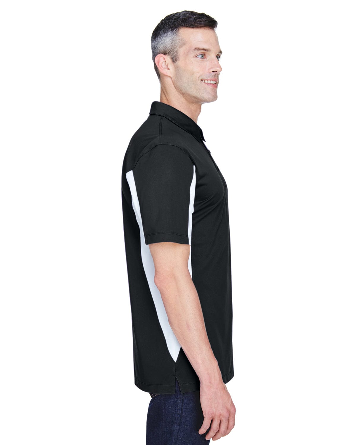 Harriton Side Block Micro-Pique Polo Shirt M355 | Black/ White - Side