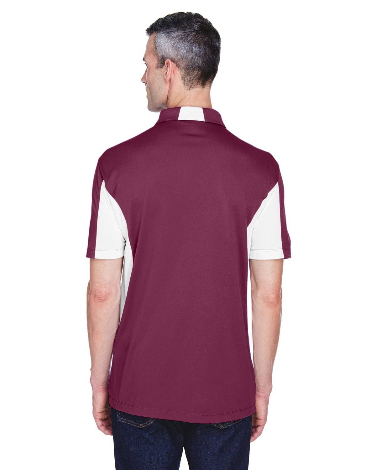 Harriton Side Block Micro-Pique Polo Shirt M355 | Maroon/ White - Back