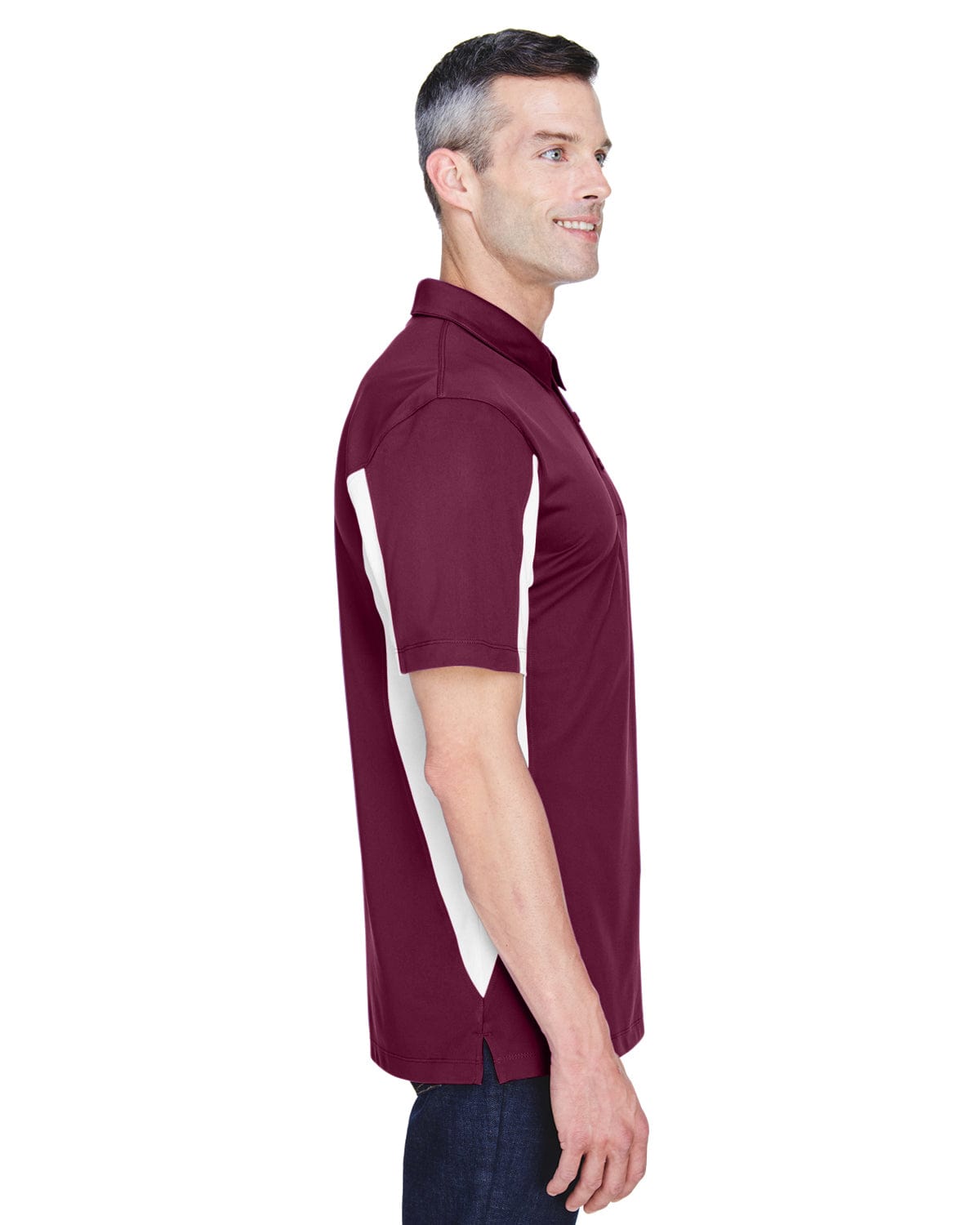 Harriton Side Block Micro-Pique Polo Shirt M355 | Maroon/ White - Side