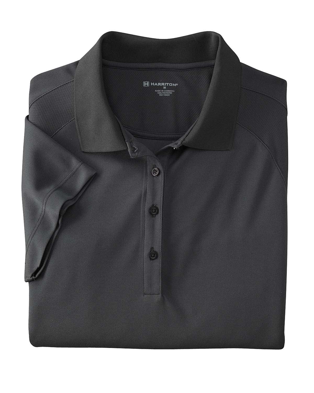Harriton Ladies Polytech Mesh Polo Shirt M374W | Black - Front