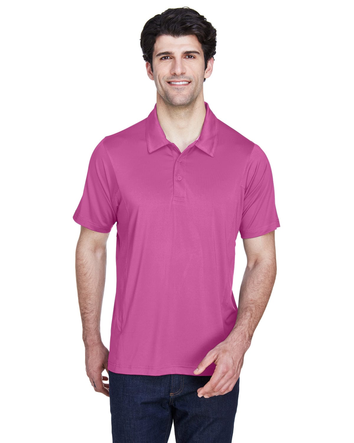 Team 365 Mens Charger Performance Polo TT20 | Sport Chrty Pink - Front