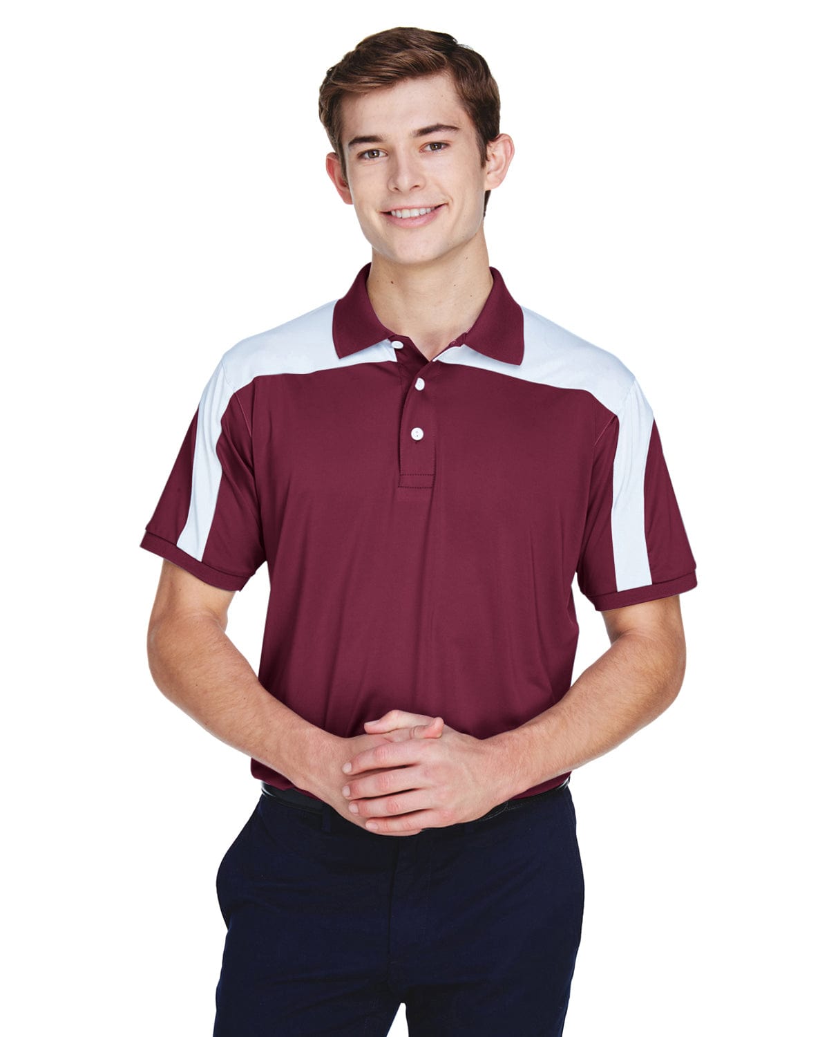 Team 365 Mens Victor Performance Polo TT22 | Sport Maroon - Front
