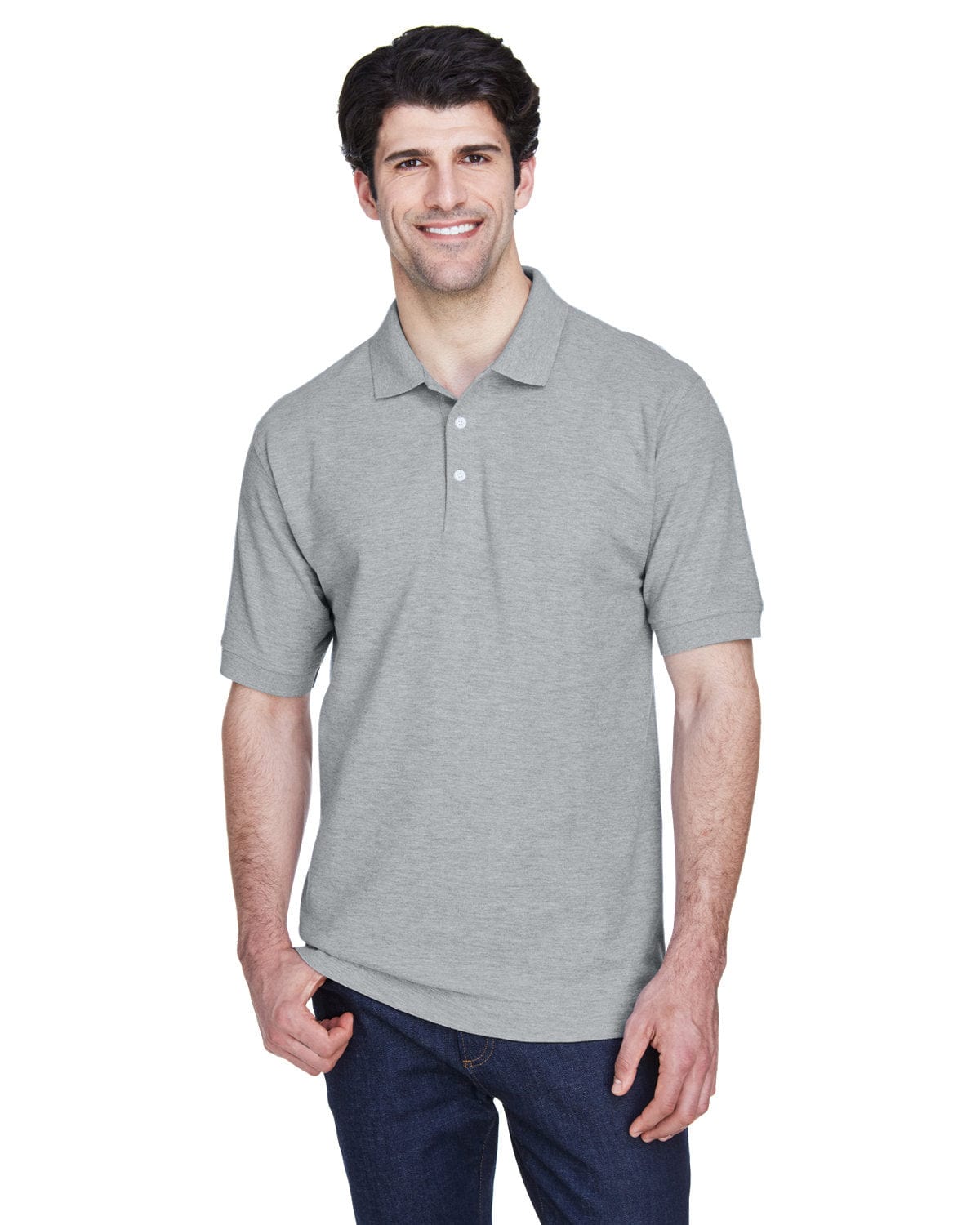 Devon & Jones Fine Pima Pique Polo Shirt D100 | Grey Heather - Front