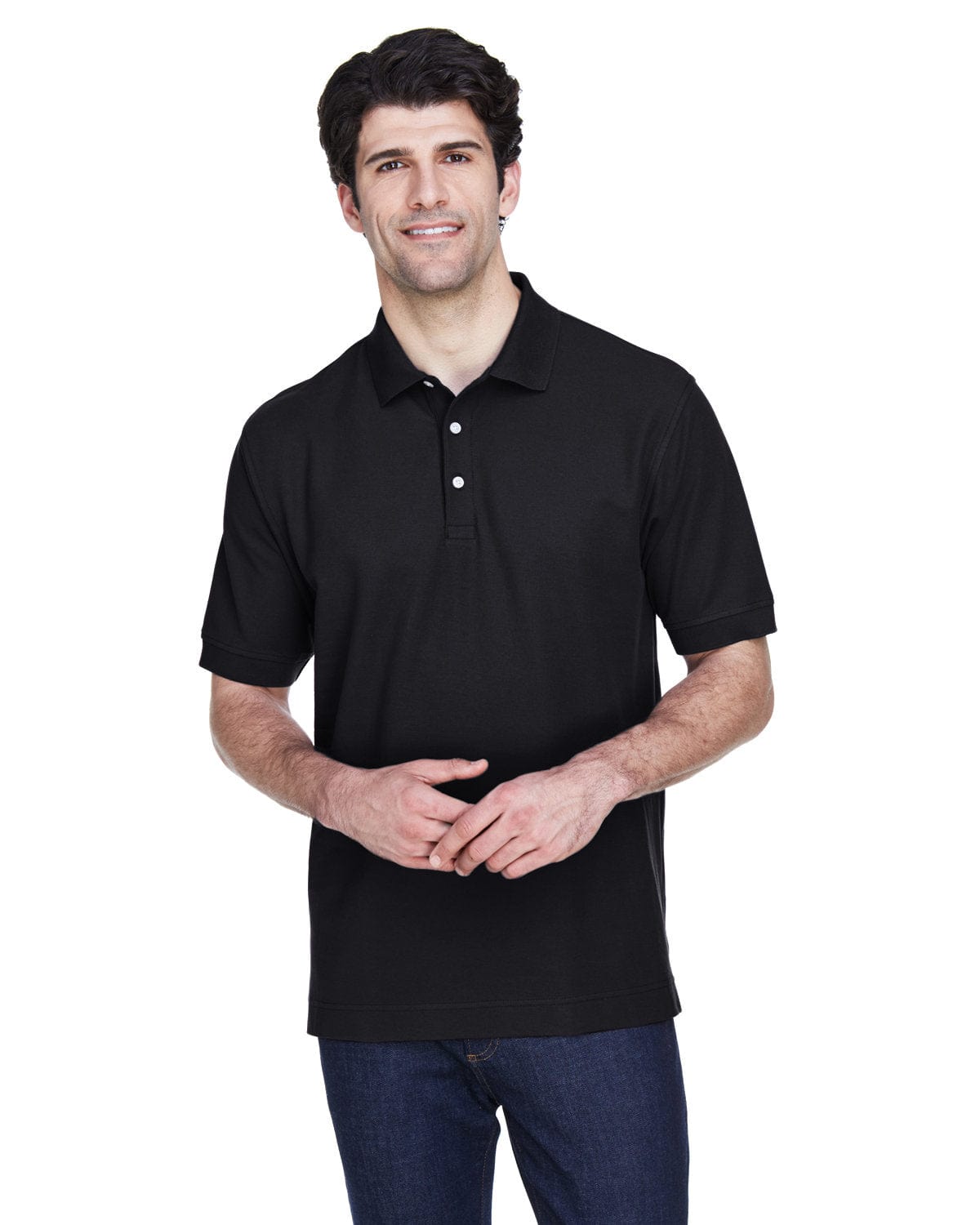 Devon & Jones Fine Pima Pique Polo Shirt D100 | Black - Front