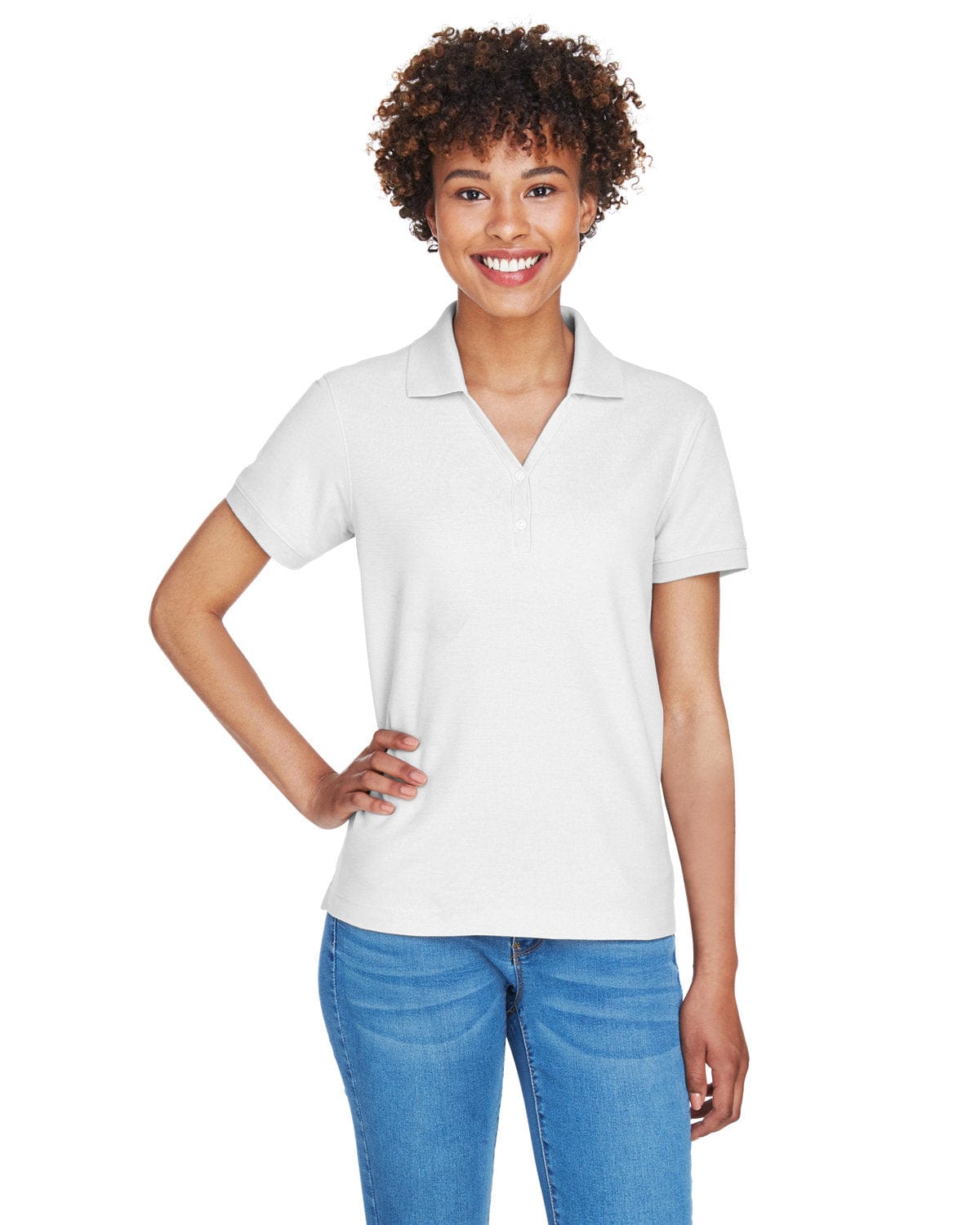 Devon & Jones Ladies Fine Pima Pique Polo D100W | White - Front