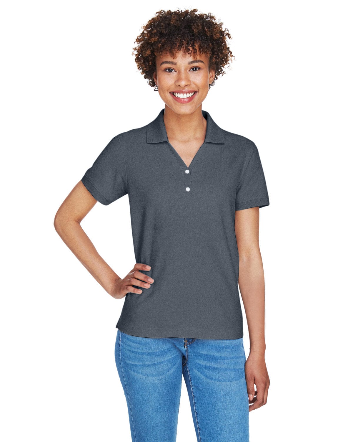 Devon & Jones Ladies Fine Pima Pique Polo D100W | Graphite - Front