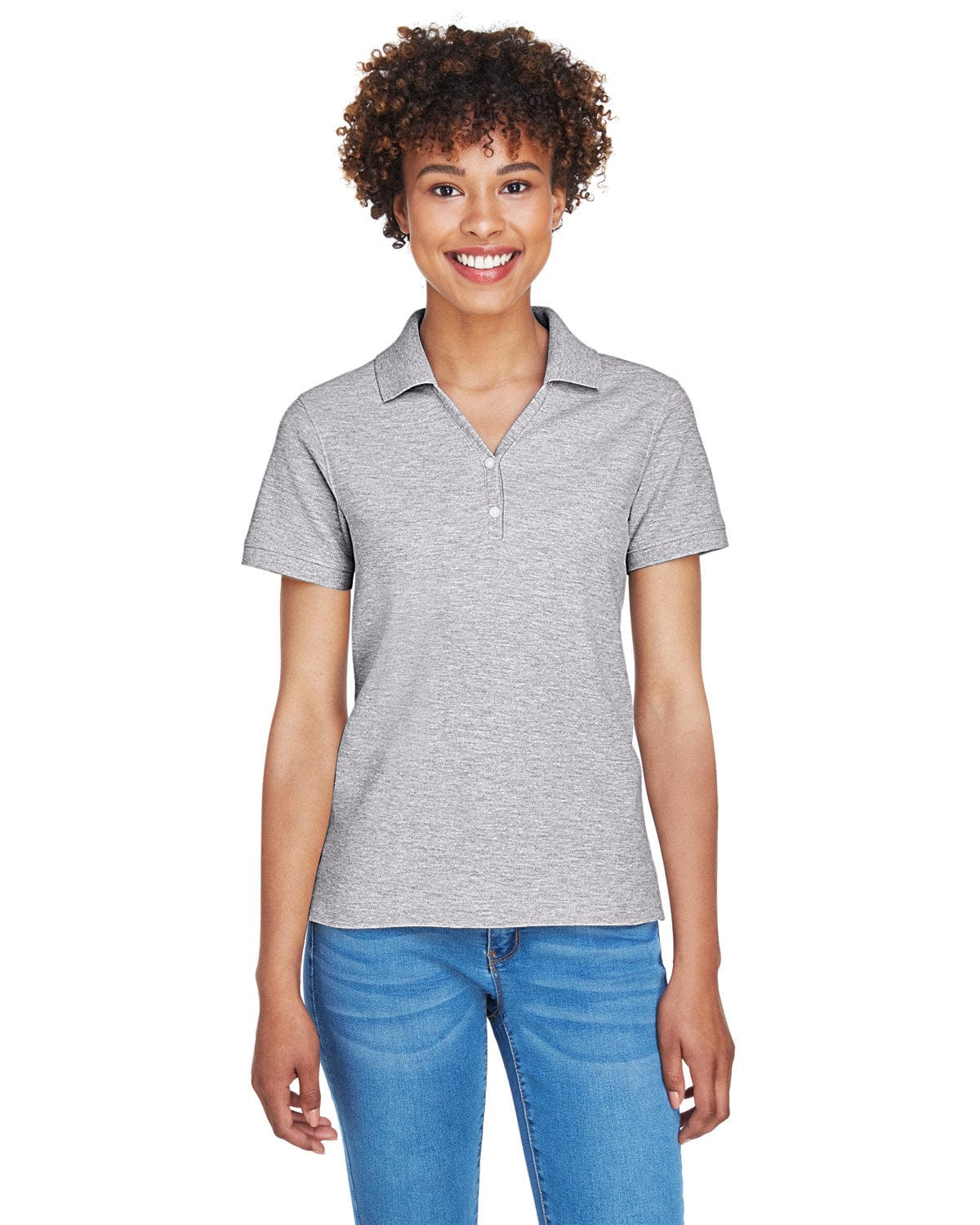 Devon & Jones Ladies Fine Pima Pique Polo D100W | Grey Heather - Front