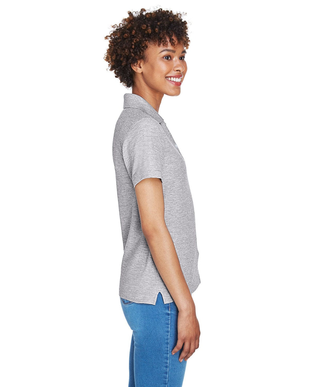 Devon & Jones Ladies Fine Pima Pique Polo D100W | Grey Heather - Side