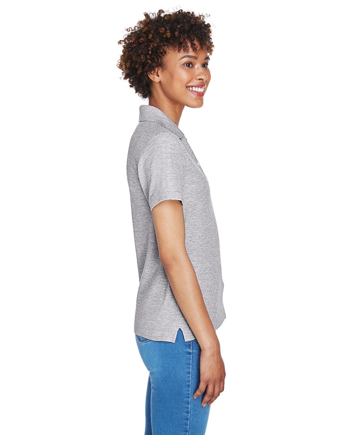 Devon & Jones Ladies Fine Pima Pique Polo D100W | Grey Heather - Side