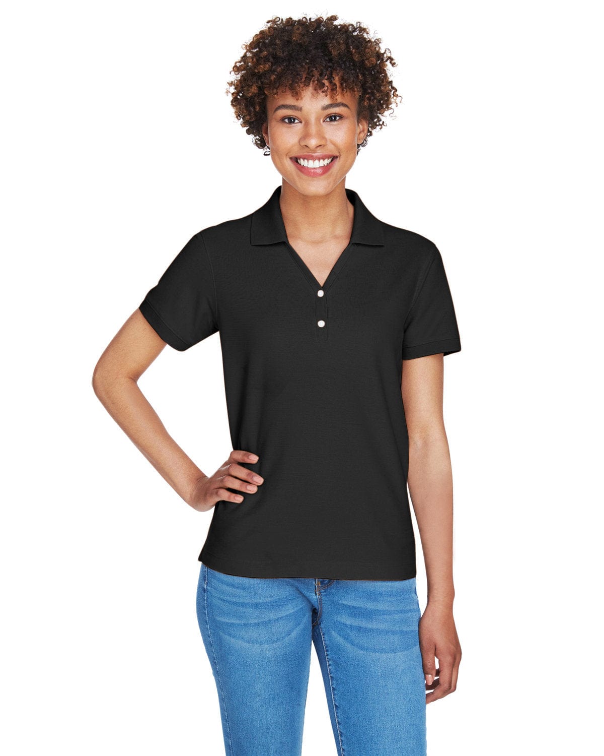 Devon & Jones Ladies Fine Pima Pique Polo D100W | Black - Front