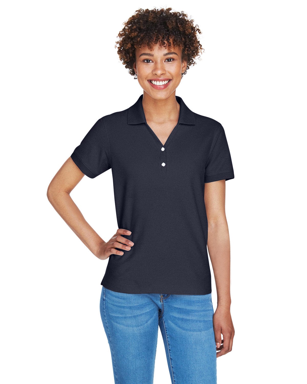 Devon & Jones Ladies Fine Pima Pique Polo D100W | Navy - Front