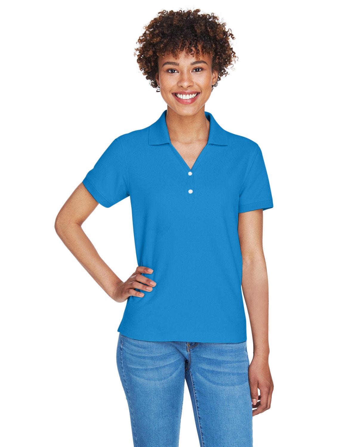 Devon & Jones Ladies Fine Pima Pique Polo D100W | French Blue - Front
