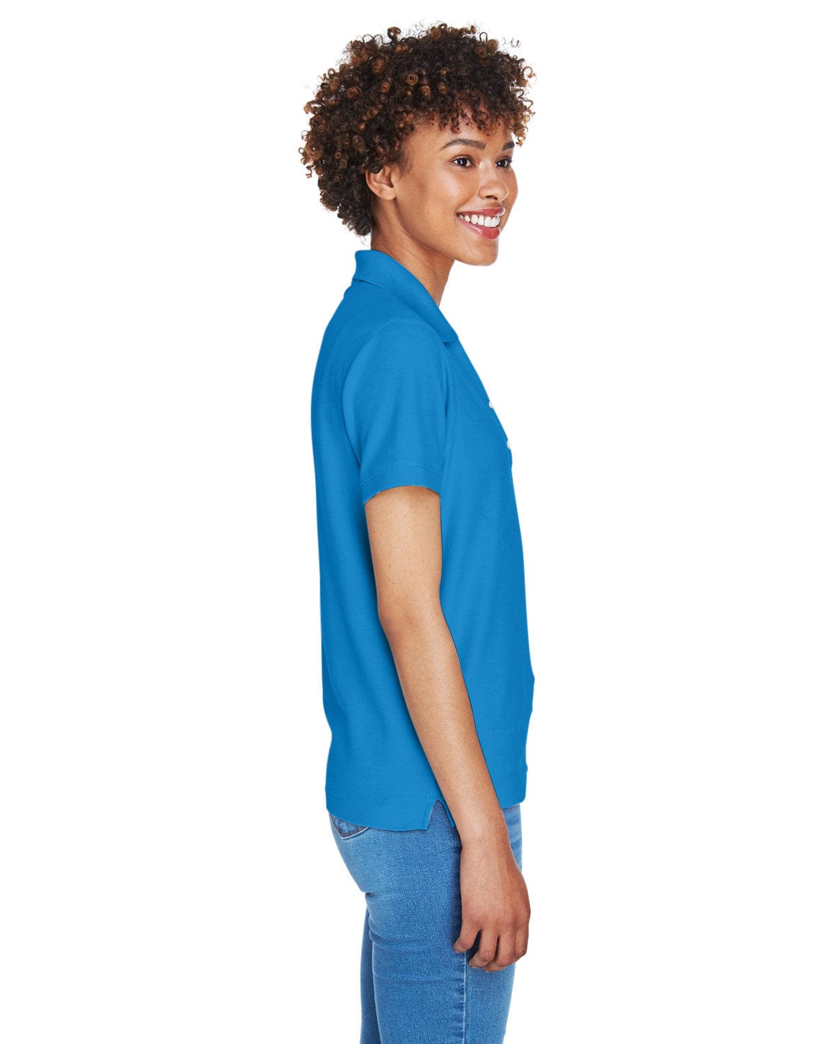 Devon & Jones Ladies Fine Pima Pique Polo D100W | French Blue - Side