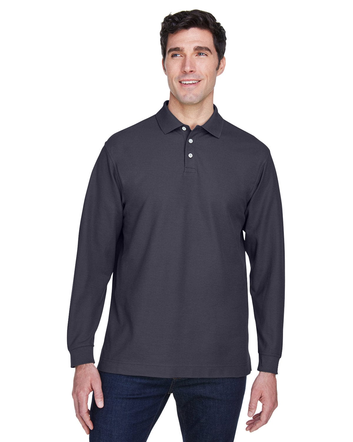 Devon & Jones Fine Pima Pique Long Sleeve Polo Shirt D110 | Navy - Front