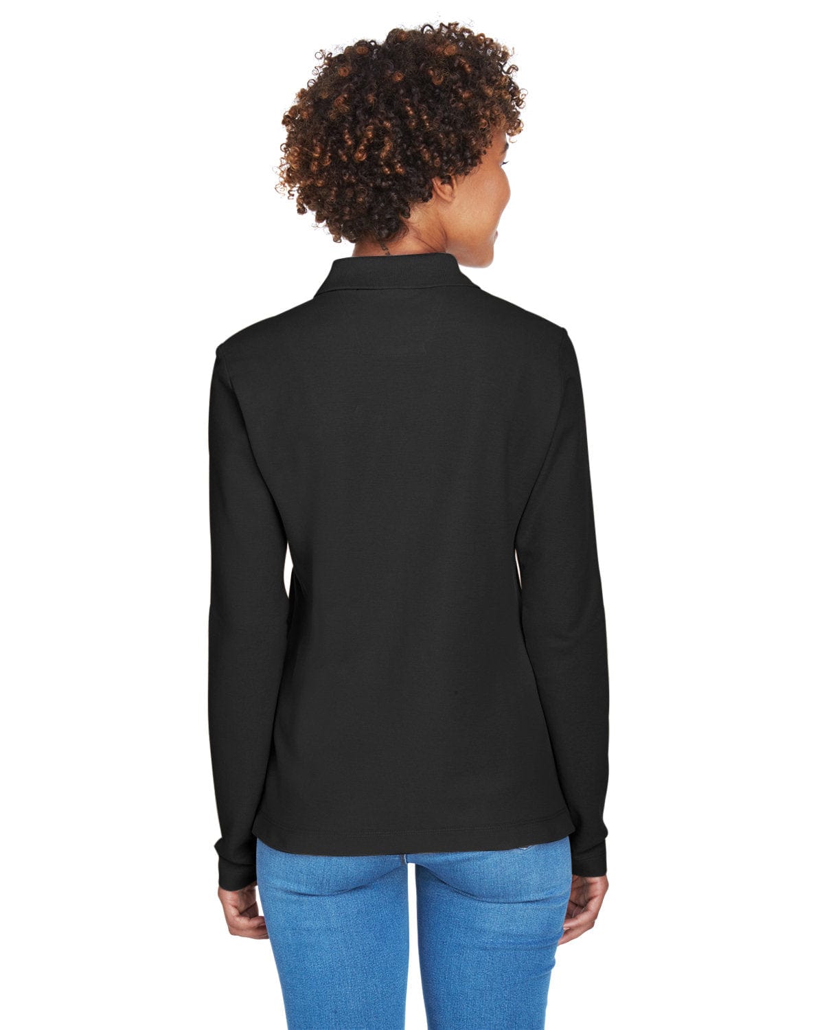 Devon & Jones Ladies Long Sleeve Polo Shirt D110W | Black - Back
