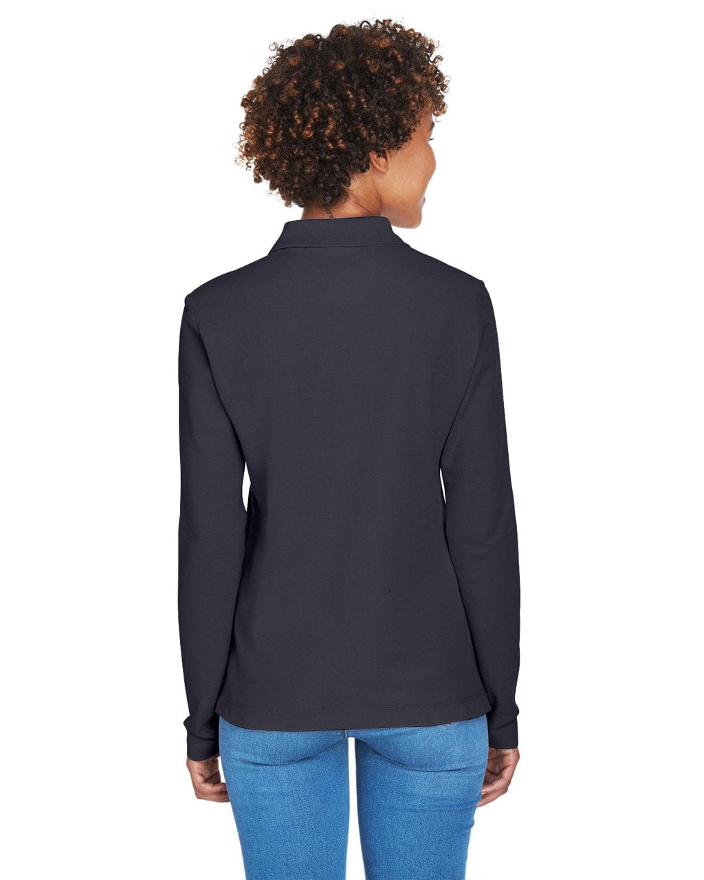 Devon & Jones Ladies Long Sleeve Polo Shirt D110W | Navy - Back