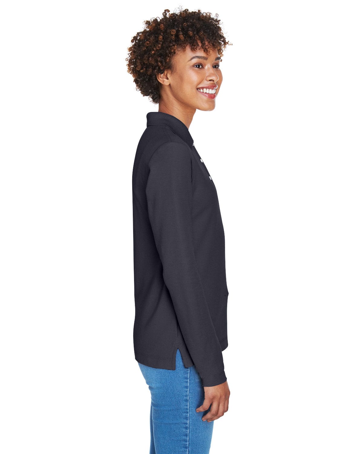 Devon & Jones Ladies Long Sleeve Polo Shirt D110W | Navy - Side