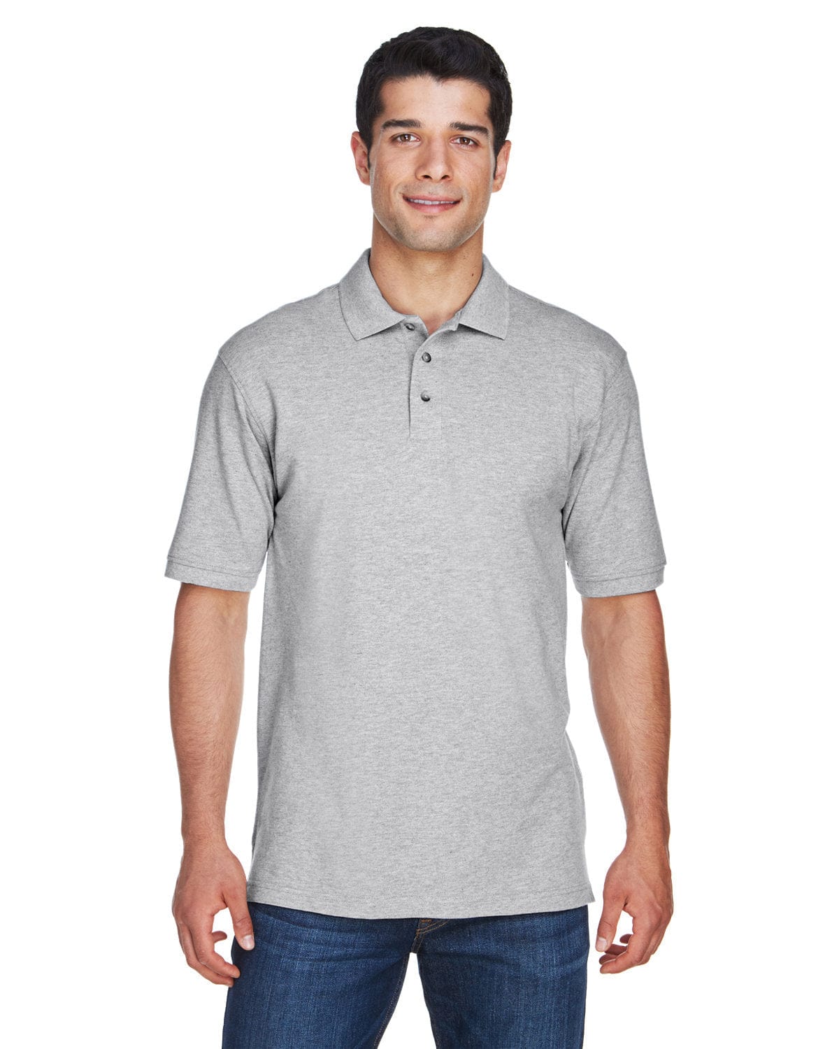 Harriton Tall Ringspun Cotton Pique Short Sleeve Polo M200T | Grey Heather - Front
