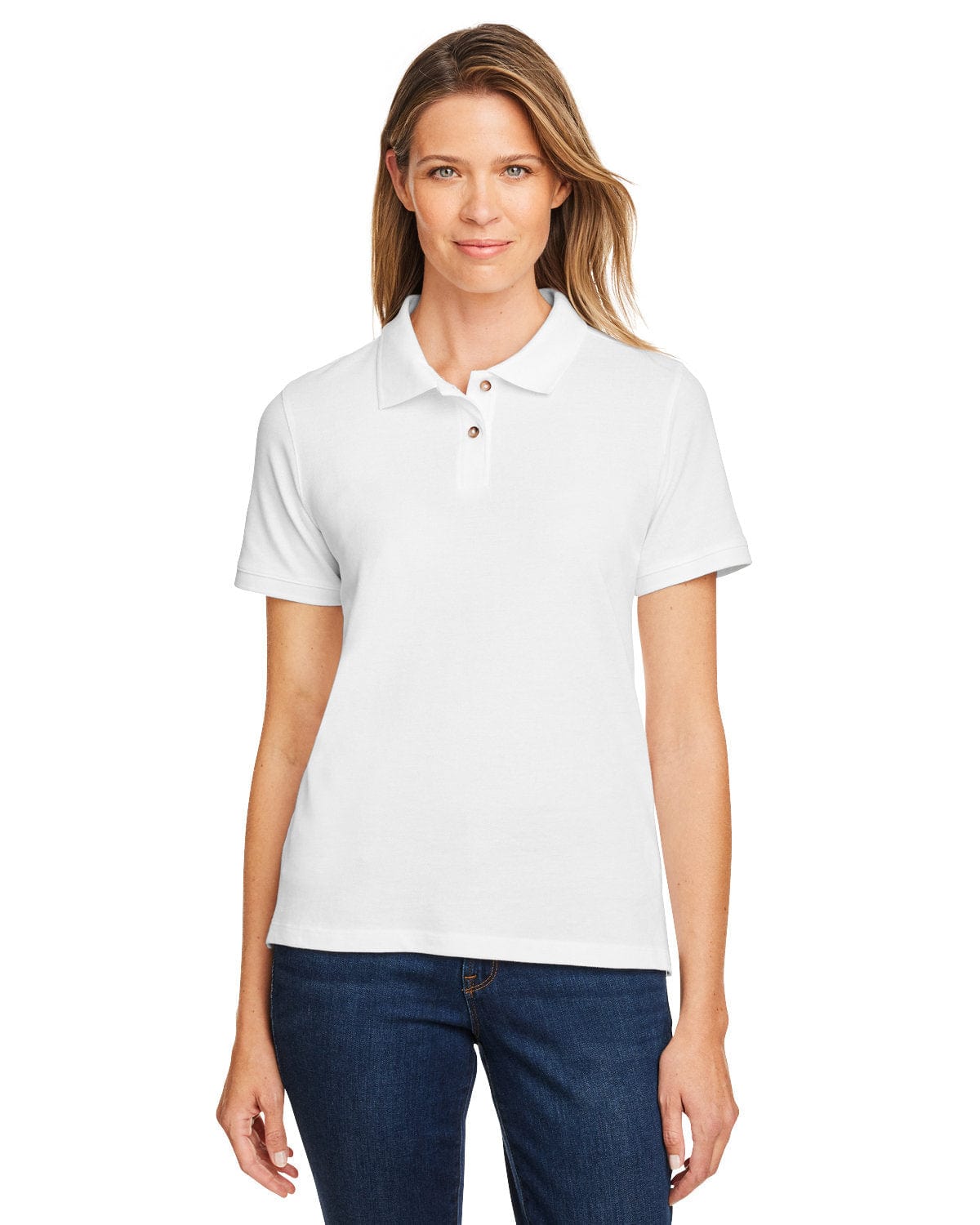 Harriton Ladies Cotton Pique Polo Shirt M200W | White - Front