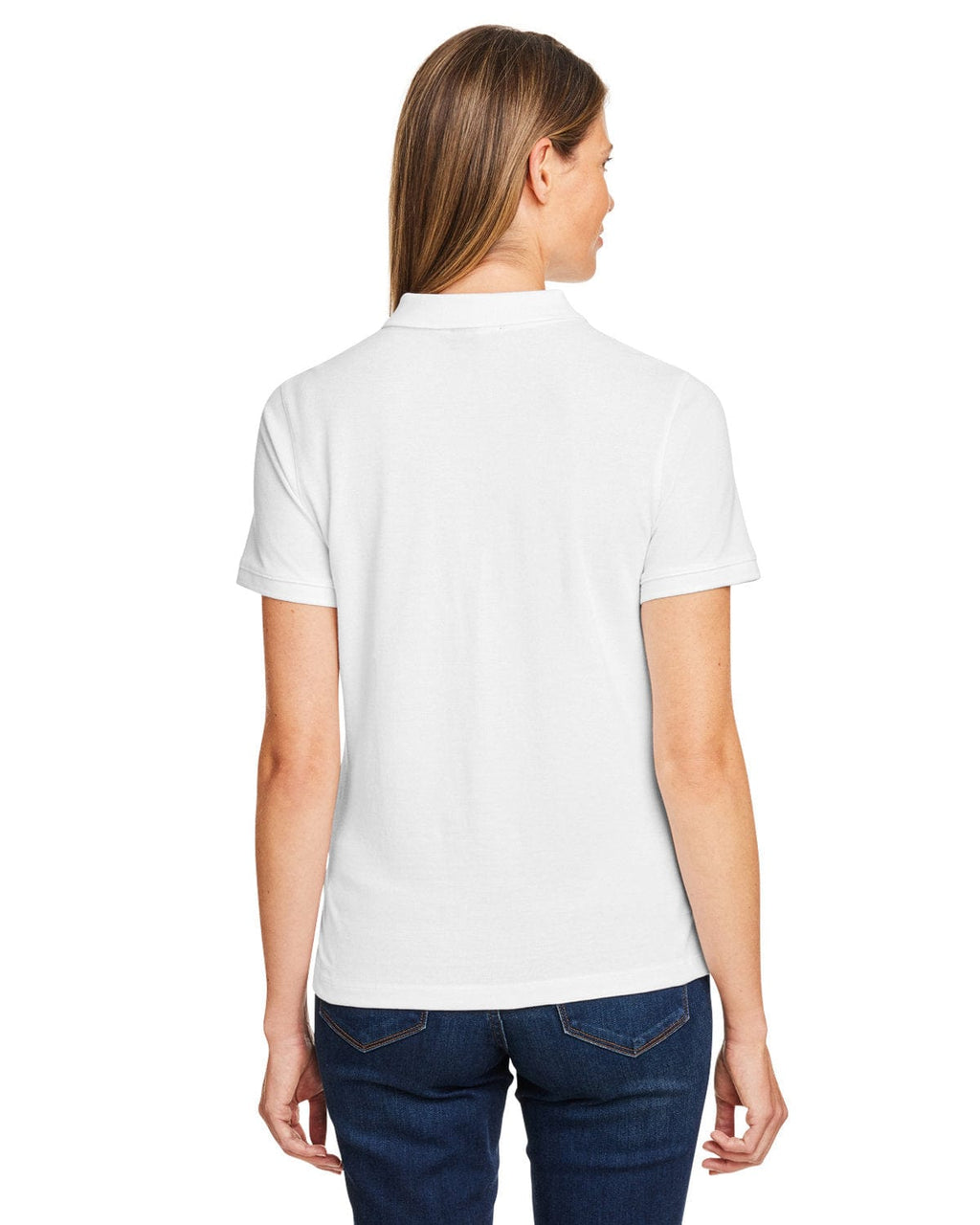 Harriton Ladies Cotton Pique Polo Shirt M200W | White - Back