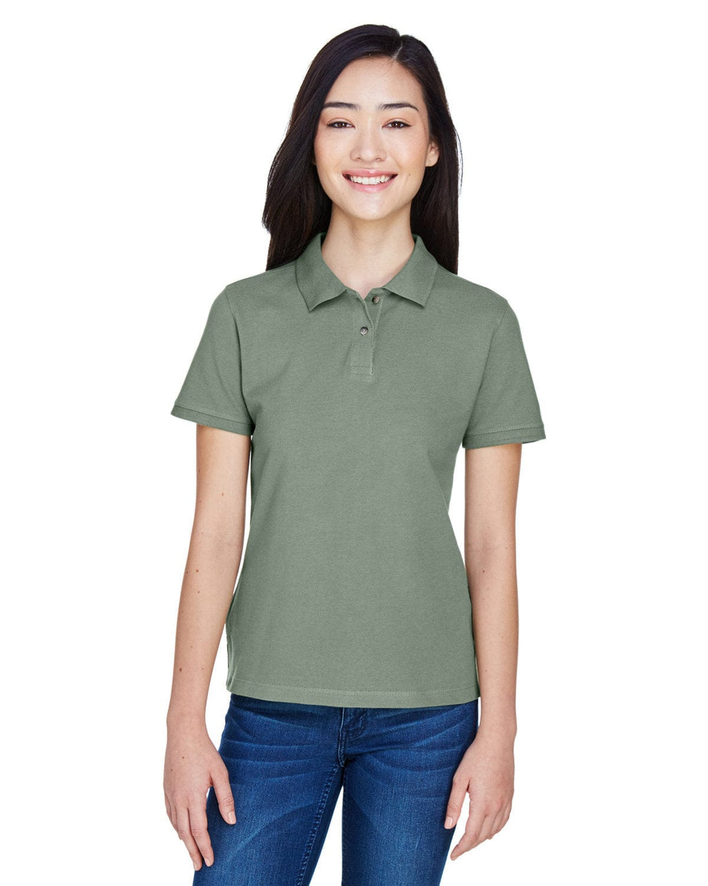 Harriton Ladies Cotton Pique Polo Shirt M200W | Dill - Front