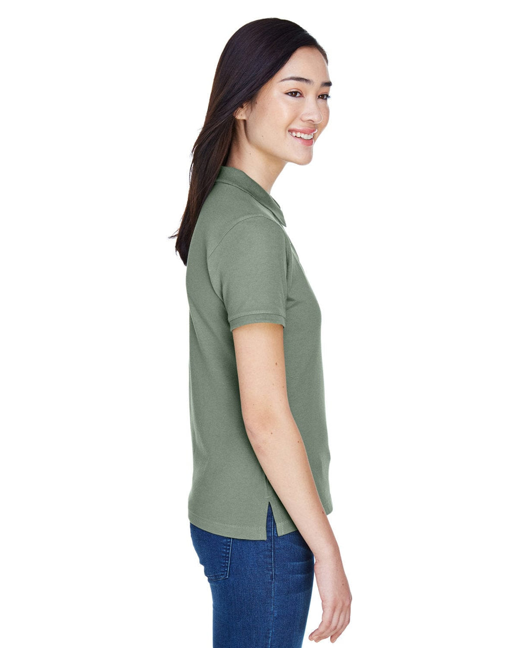 Harriton Ladies Cotton Pique Polo Shirt M200W | Dill - Side