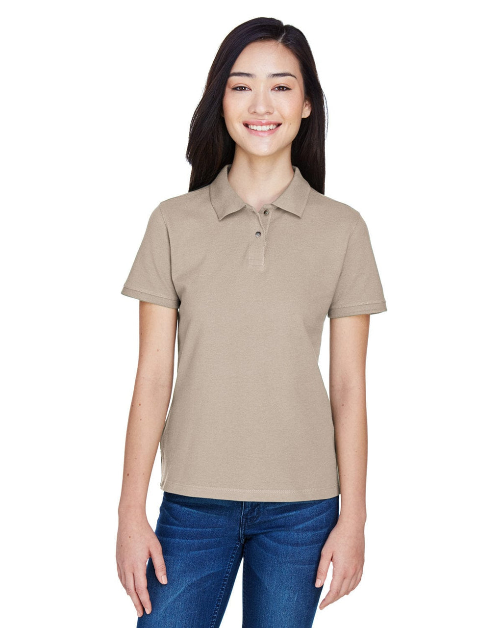 Harriton Ladies Cotton Pique Polo Shirt M200W | Stone - Front