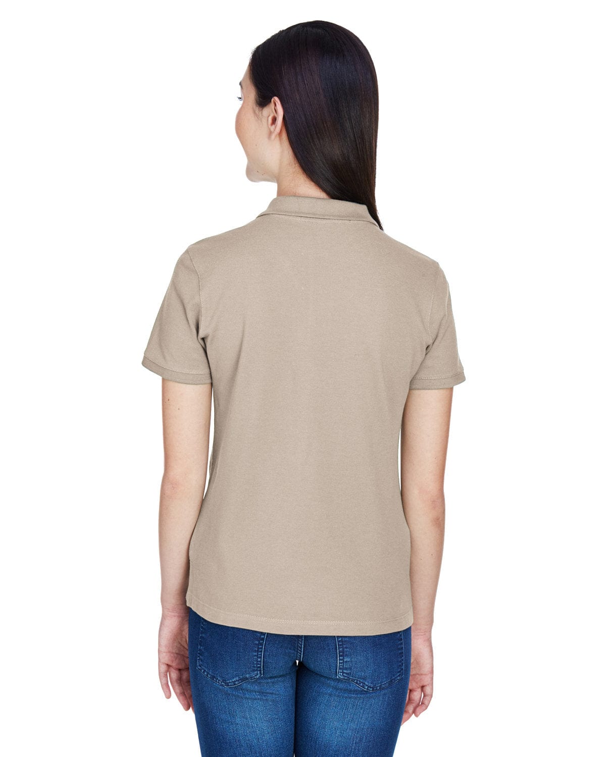 Harriton Ladies Cotton Pique Polo Shirt M200W | Stone - Back