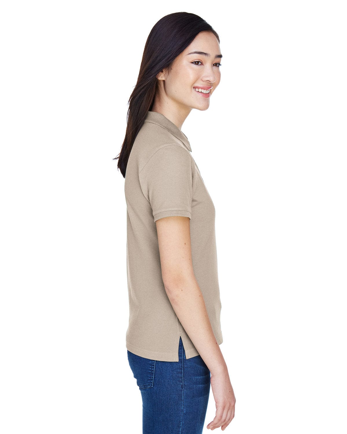 Harriton Ladies Cotton Pique Polo Shirt M200W | Stone - Side