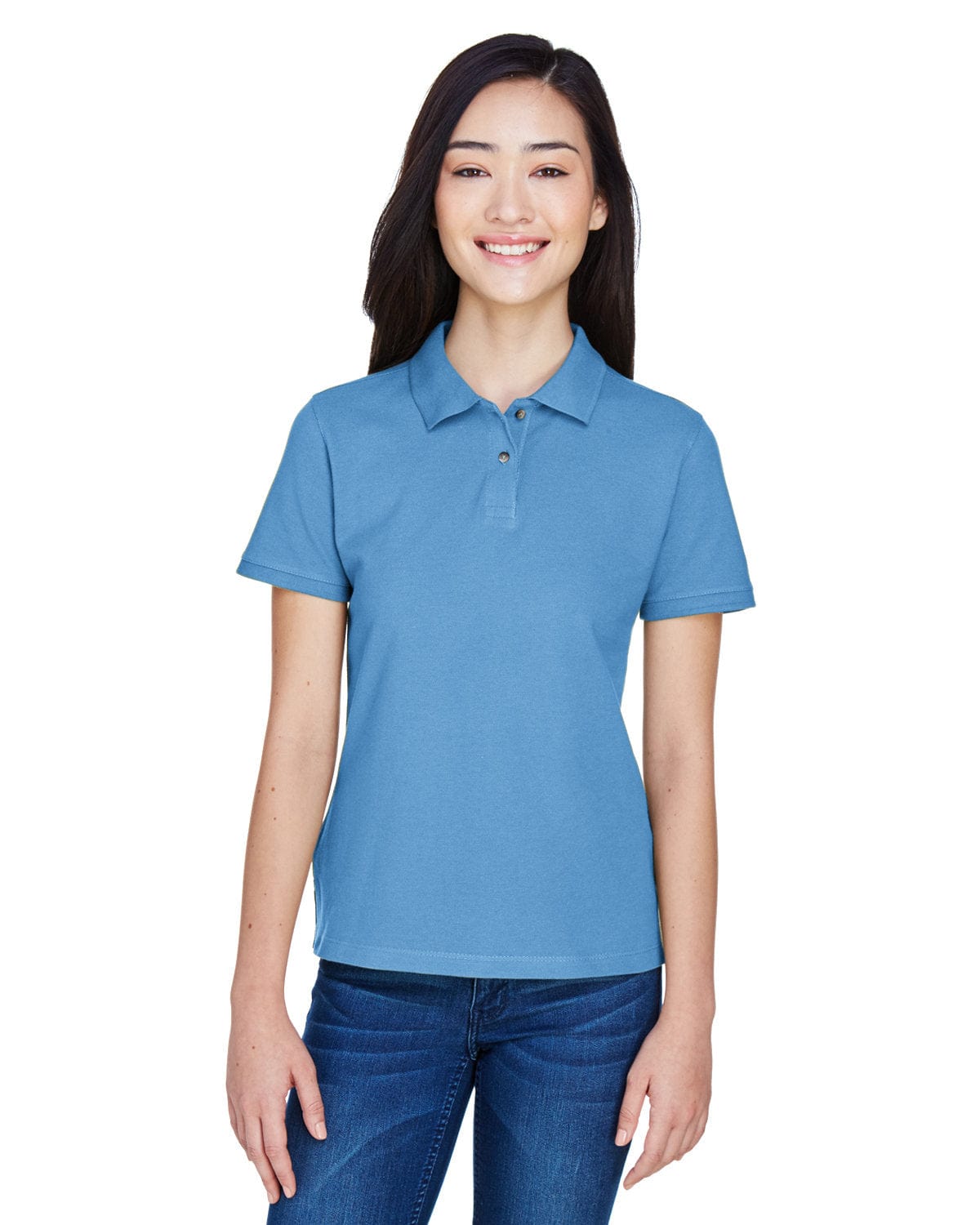 Harriton Ladies Cotton Pique Polo Shirt M200W | Lt College Blue - Front
