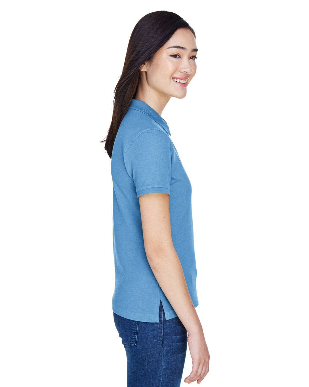 Harriton Ladies Cotton Pique Polo Shirt M200W | Lt College Blue - Side