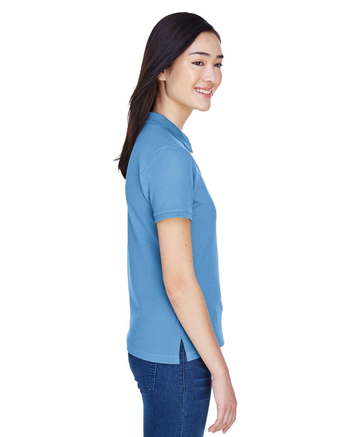 Harriton Ladies Cotton Pique Polo Shirt M200W | Lt College Blue - Side