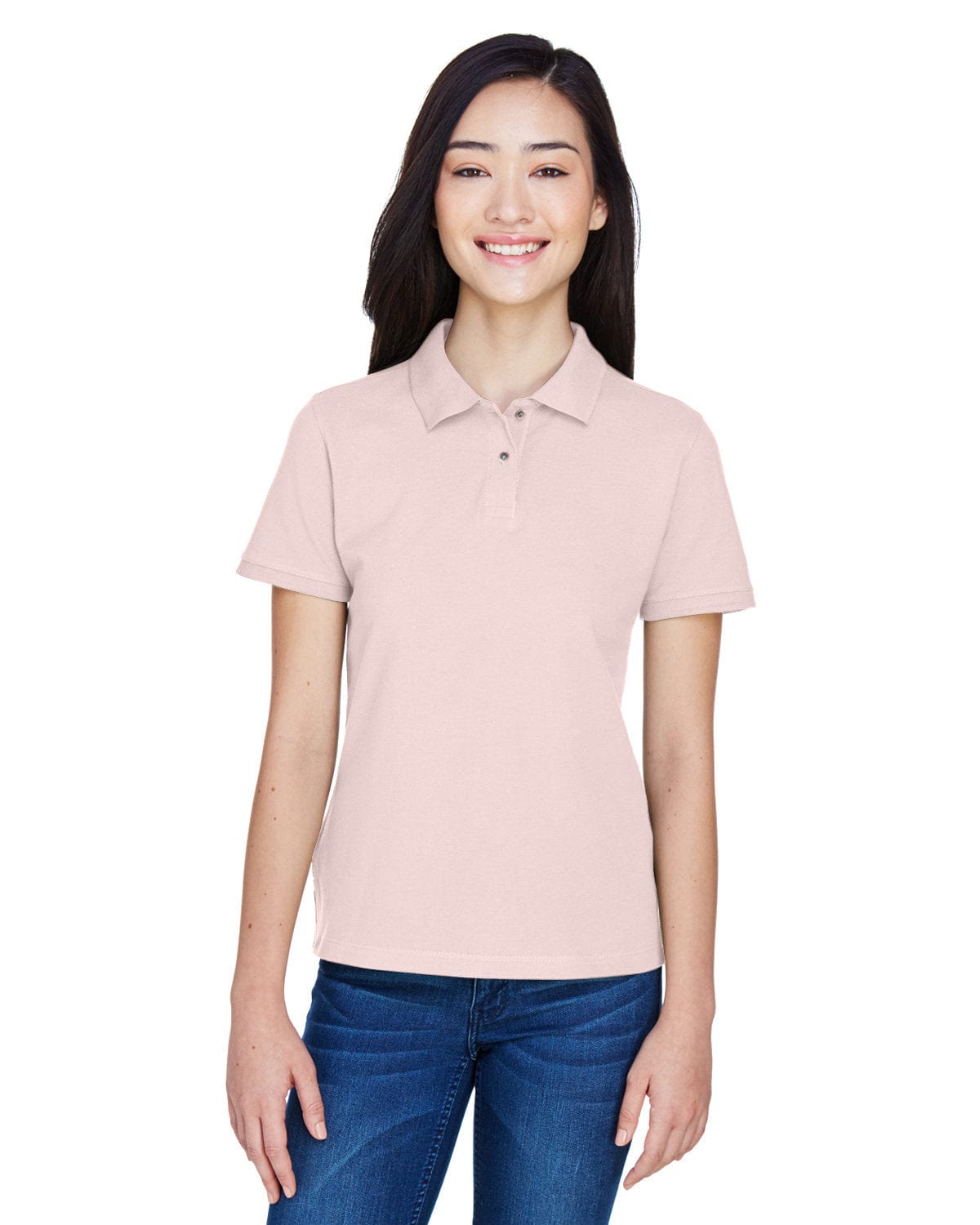 Harriton Ladies Cotton Pique Polo Shirt M200W | Blush - Front