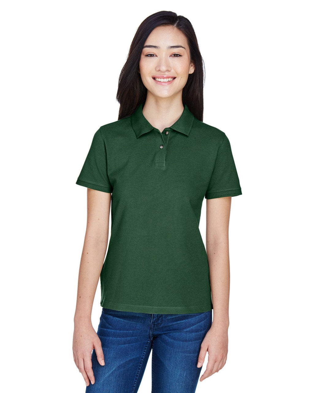 Harriton Ladies Cotton Pique Polo Shirt M200W | Dark Green - Front