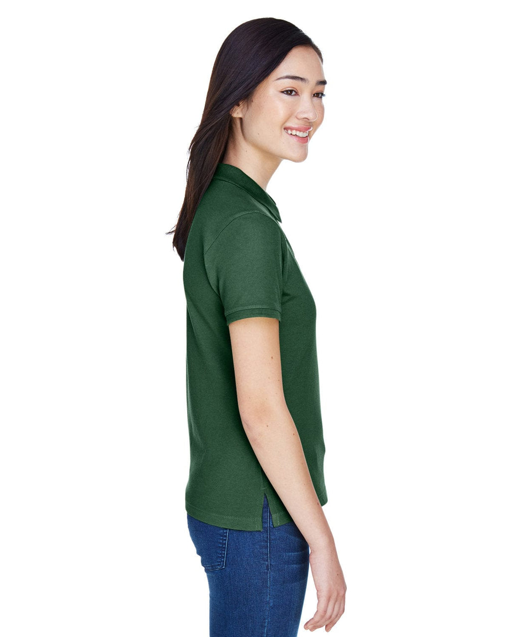 Harriton Ladies Cotton Pique Polo Shirt M200W | Dark Green - Side