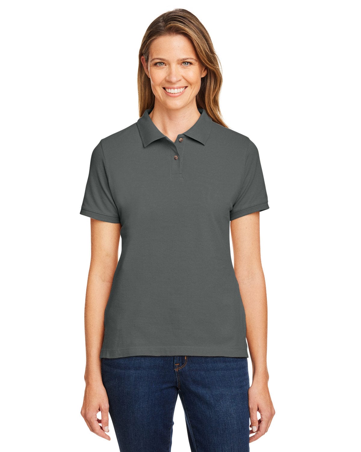 Harriton Ladies Cotton Pique Polo Shirt M200W | Charcoal - Front