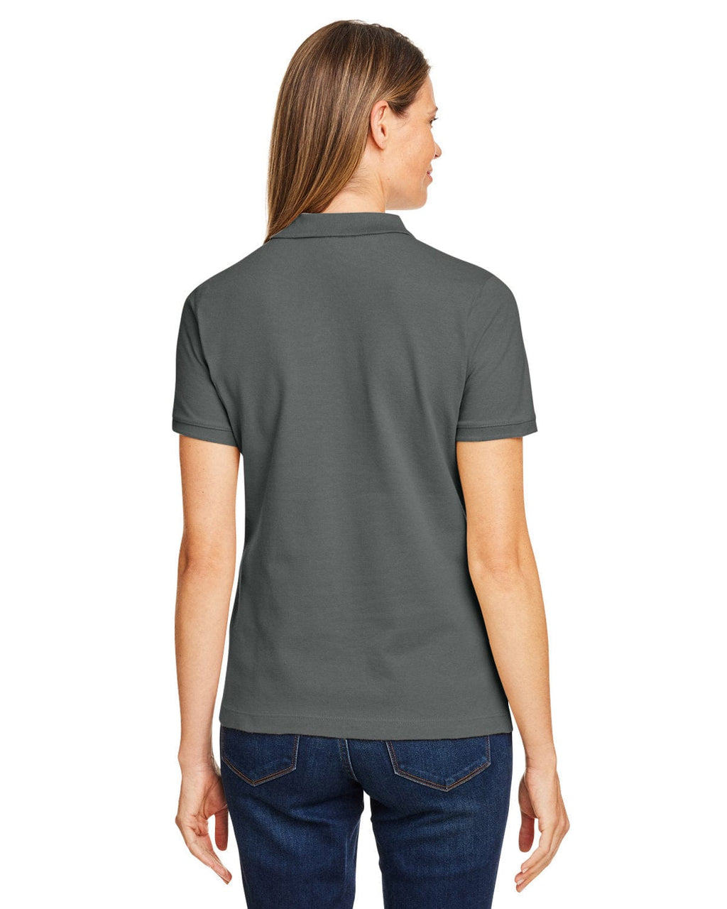 Harriton Ladies Cotton Pique Polo Shirt M200W | Charcoal - Back
