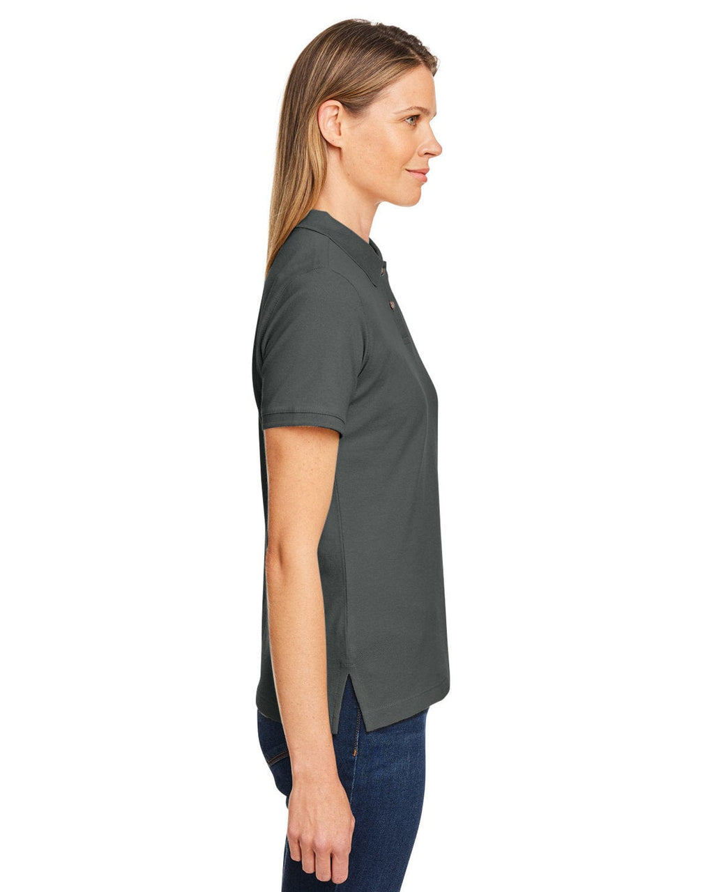 Harriton Ladies Cotton Pique Polo Shirt M200W | Charcoal - Side