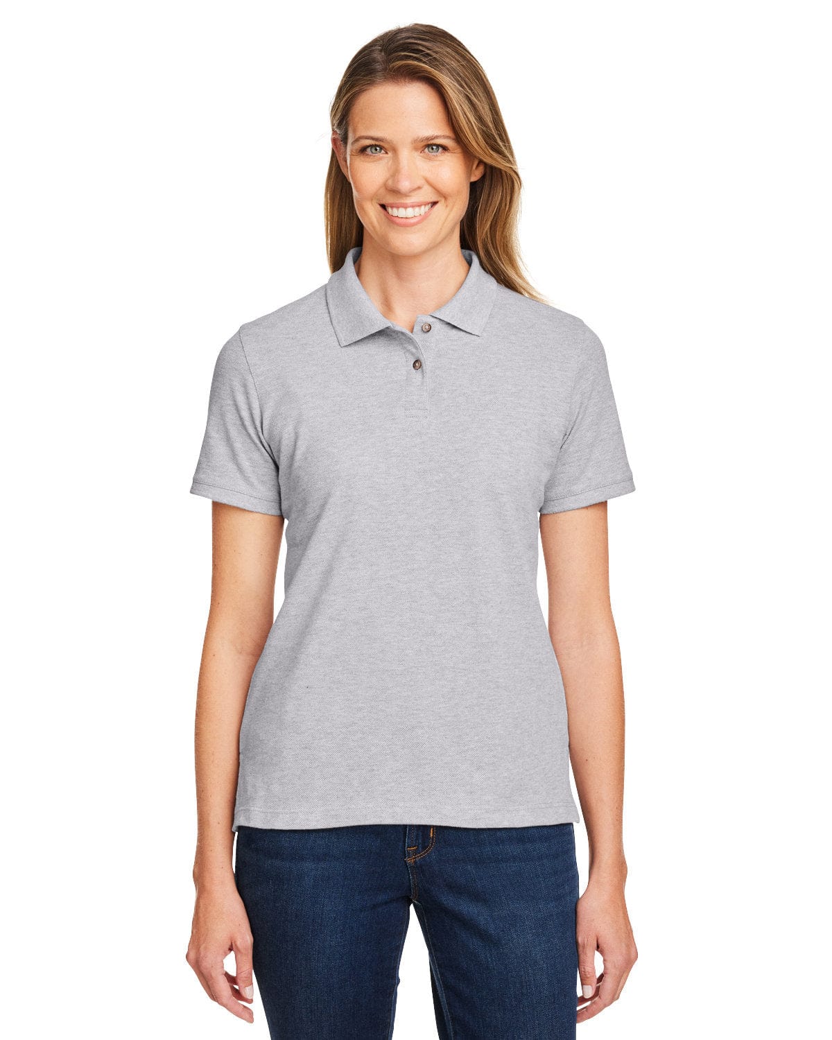 Harriton Ladies Cotton Pique Polo Shirt M200W | Grey Heather - Front