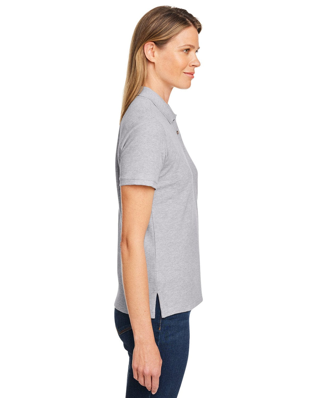 Harriton Ladies Cotton Pique Polo Shirt M200W | Grey Heather - Side