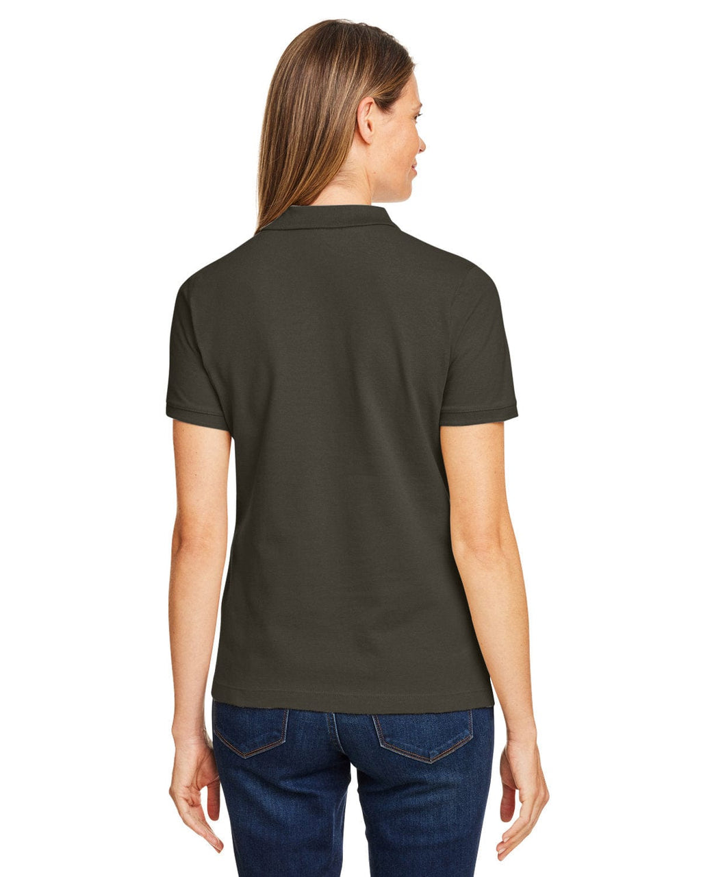 Harriton Ladies Cotton Pique Polo Shirt M200W | Black - Back