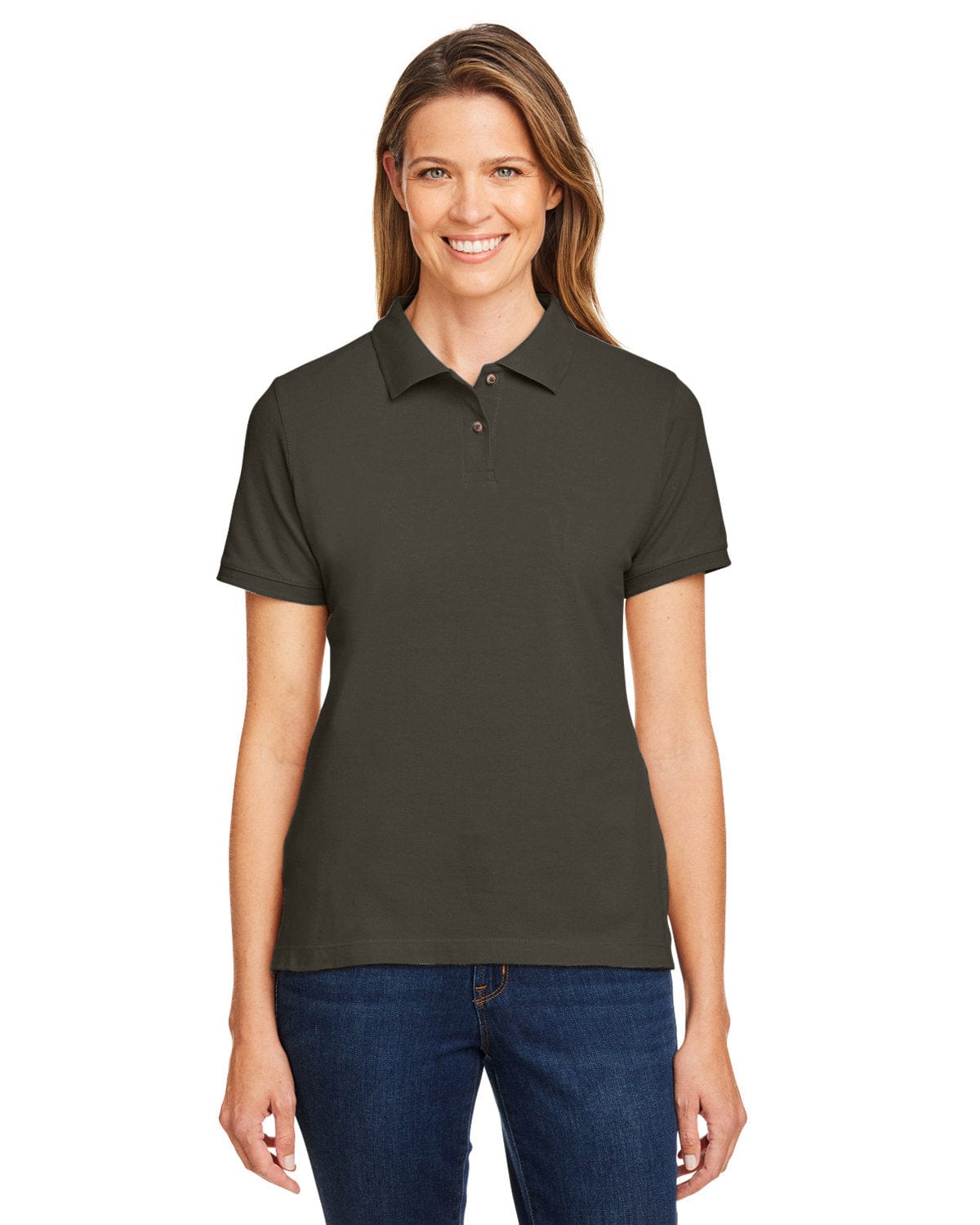 Harriton Ladies Cotton Pique Polo Shirt M200W | Black - Front
