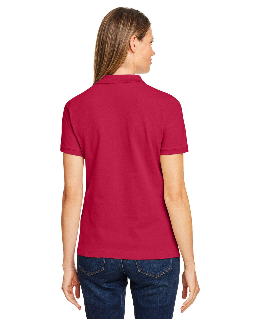 Harriton Ladies Cotton Pique Polo Shirt M200W | Red - Back