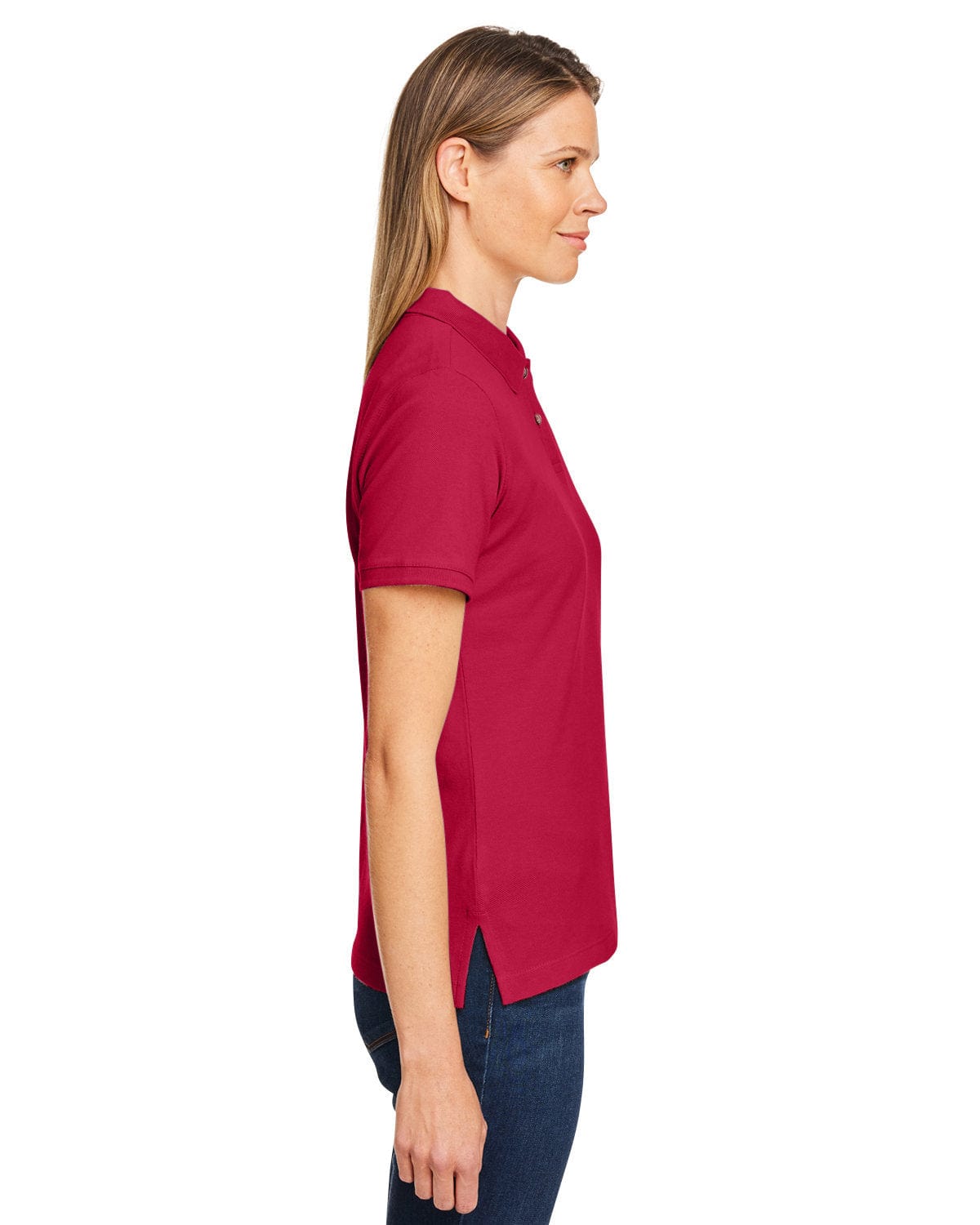 Harriton Ladies Cotton Pique Polo Shirt M200W | Red - Side