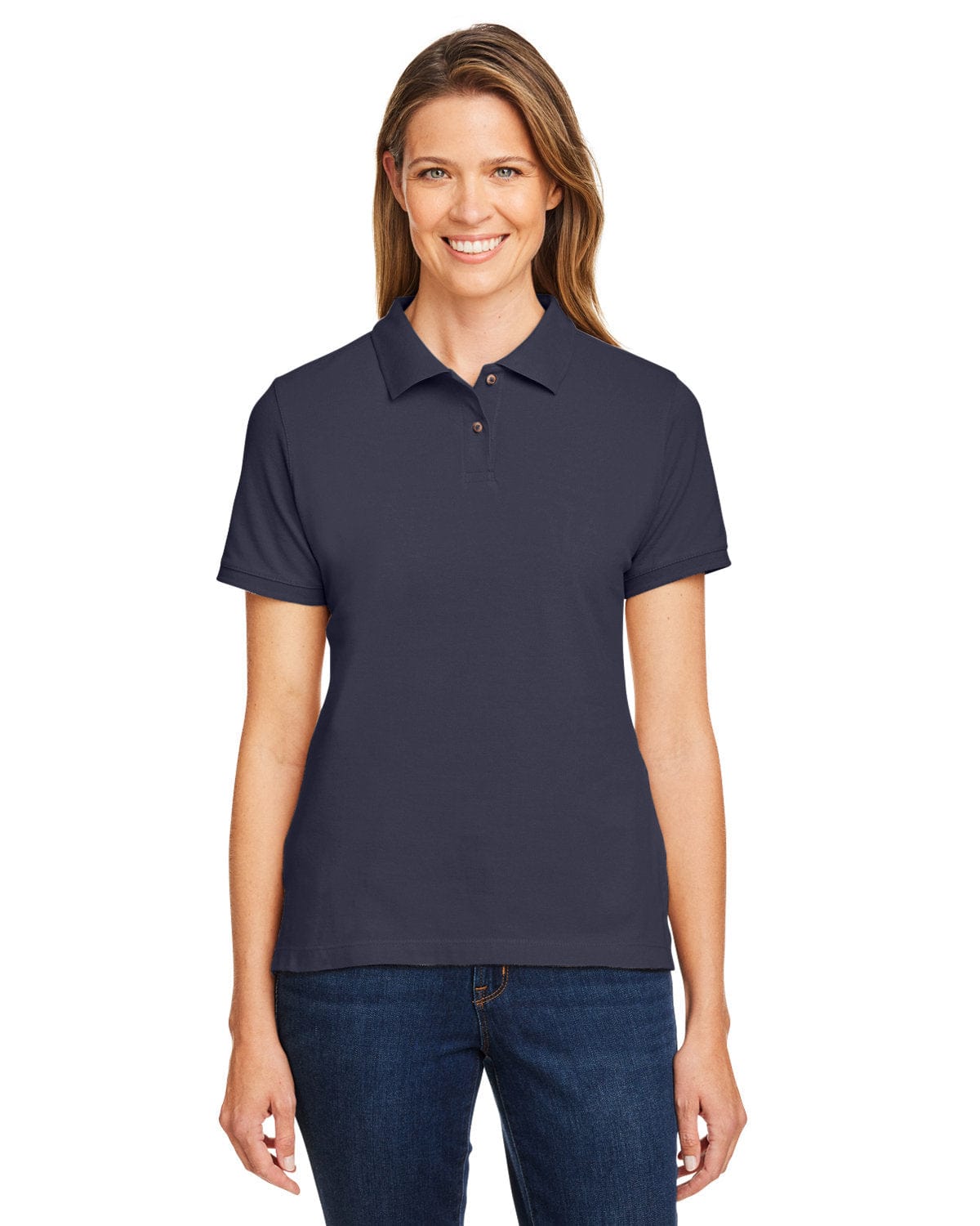 Harriton Ladies Cotton Pique Polo Shirt M200W | Navy - Front